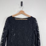 Marina Black Lace Sequin Sheath Dress Women Size 12 Long Sleeve Cocktail Party Photo 5