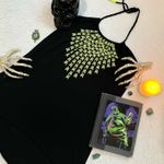 OP Y2K Women’s Neon Green skullbones graphic beach cover up halter dress Photo 2