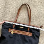 Michael Kors Shoulder Bag Tote Nylon Saffiano Leather Black Brown Handbag GUC Photo 2