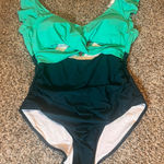 B2Prity Green Swimsuit XL One Piece Ruffle Sleeve Cut Out Bathing Suit Photo 0