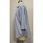 Halara  V Neck Long Sleeve Work Blouse Half Sleeve Blue Stripe Seersucker Size L Photo 3
