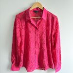 Saks 5th Avenue Saks Fifth Avenue Womens Pink Lace Sheer size L Long Sleeve Button Floral Mesh Photo 2