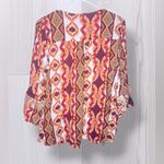 SAVANNA JANE Women’s Boho Floral Embroidered Flowy Long Sleeve Shirt Brown Size L Photo 2