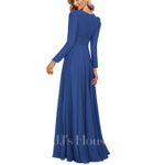 JJs House Chiffon Evening Dress Womens 10 Blue V Neck Floor Length Formal Gown Photo 3