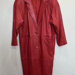 Vintage Large Leather Trench Coat Red Buttery Soft Supple G Photo 1