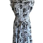 MAXSPORT Floral Dress Blue Black Ruffles Lined Midi Elastic Waist Belt Small NWT Photo 0