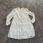 Gaovot Chiffon Dress Cream Long Sleeve Ruffled Neckline Tie Back Boho Size Small Photo 0