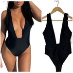 Zaful New  Swimsuit Womens S High Cut Plunge Neck One Piece Sexy Black S Photo 2