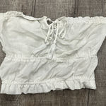 Blue Blush Strapless Crop Top Tassel Tie Front White Women's M Boho Beach Photo 0