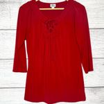 Worthington  Sexy Red Double Tie Keyhole 3/4 Sleeve Blouse Top Size Large Photo 2