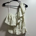 American Eagle  Outfitters Cream Ruffle One-Shoulder Tank Top Photo 1