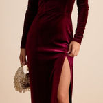 Lulus  Duarte Burgundy Velvet Cowl Back Long Sleeve Maxi Dress Red - Size XS NWT Photo 0