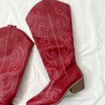NEW Western Burgundy Red Flame Stitched Wide Calf Cowboy Cowgirl Boots 11 Photo 0
