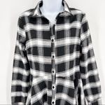 Missguided Plaid Check Black White Long Sleeve Button Down Skater Shirt Dress Photo 93