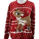 Rudolph Women's Red Reindeer Fair Isle Christmas Long Sleeve Sweater Top Size XL Photo 0