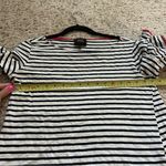 W5  Black & White Striped Red Contrasting Bell Sleeve Trim Blouse Womens Size S Photo 5