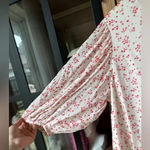 GANNI Georgette Mini Dress floral print half puff sleeves high neck Red Size 8 Photo 4