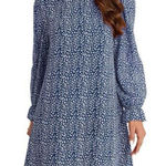NWT Kojooin Ruffle Mock Neck Long Sleeve Floral Pleated Flowy Mini Dress Sz XXL Blue Photo 0