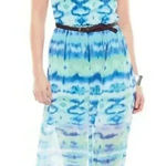 Lila Rose Lily Rose Tie-Dye Maxi Dress, Blue and Green High-Neck Dress, Size XS Photo 0