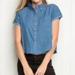 Brandy Melville Peyton Denim Crop Top Short Sleeve Blue Cotton Button-Front Sz S Photo 12