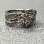 KDJ Two Tone 925 Silver 24k Gold Overlay Diamond Engagement Wedding Ring Set Photo 2