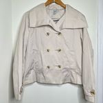 Izzy Cream Colored Double Breasted Jacket Peacoat Woman’s size Large Raincoat Photo 0