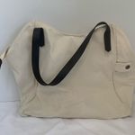 Canvas Zippered Medium Tote Bag Natural Off White Brown Faux Leather Straps Photo 0