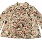 Charter Club  Women's Blazer Jacket Size 1X Floral Cotton Pockets Macy's Tan Red Photo 2