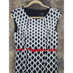 R & K Dress Woman's 10 Black White Diamond Pattern Red Belt Classic Party Photo 2