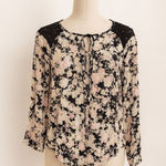 ASTR  the Label Floral Blouse with Black Crochet Shoulder Detail – Size S Photo 0