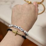 Stainless Steel Cross beaded w/ Mama Bracelet Black Photo 1