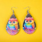 Lovely Owl Design Waterdrop Colorful Wooden Drop Ear Dangle‎ Jewelry Photo 2