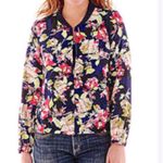 Liz Claiborne Light weight silky soft travel windbreaker floral bomber full zip with pockets Photo 1