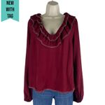 Tularosa  Heather Blouse Ruffle Collar Tassel Tie Back Red Size L Photo 3