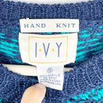 Jantzen Vintage IVY Hand Knit Women's Sweater Cardigan Size Small Navy Blue Fair Isle Photo 2
