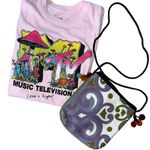 Handmade Abstract Purple & Cream Chain Stitched with Poms Pouch Bag Photo 7