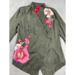 NWT V Cristina Olive Green Floral Embroidered‎ Open Front Faux Suede Jacket M Size M Photo 2