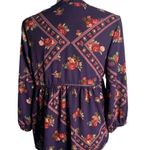 Mi ami Bohemian Baby Doll Blouse M Purple Floral V Neck Puff Sleeve Elastic Size M Photo 3