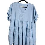 Cato  Flowy Tiered Flutter Sleeve Top Light Blue V-Neck Longline Linen Blend XL Photo 0