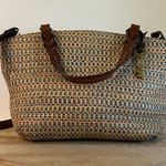 Fossil  Multi Colored Woven Brown Leather Top Handle Crossbody Medium Bag Photo 0