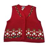Vintage Bryn Connelly Floral Teddy Bear Christmas Holiday Knit Sweater Vest PM Red Size undefined Photo 0