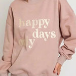 Le lis  Happy Days Only‎ Embroidered Oversized Sweatshirt - Size S - Cocoa - NWT Photo 0