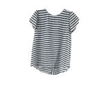 Loft  White Black Striped Short Sleeve Blouse - Small Photo 2