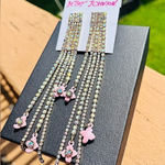 Betsey Johnson Pink Butterfly Crystal Fringe Earrings NWT Dangle Statement Photo 0