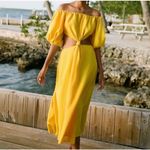 Farm Rio Linen Blend Yellow Off The Shoulder Cut Out Short Sleeve Midi Dress XS Photo 7