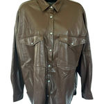 Acoa Faux Leather Shacket Sz S Brown Pearl Snap Western 90's Baggy Oversized Photo 0