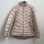 Michael Kors MICHAEL Beige Satin Specks Chevron Quilted Puffer Jacket Size M Photo 3