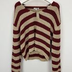 J.Crew  Montauk Pullover Sweater V Neck Striped Beechwood Bordeaux Large NWT Photo 4