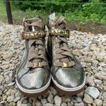 Michael Kors Gold Foil Studded High Rise Sneakers 7M Photo 1