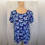 LuLaRoe NWT  Blue Floral Top Sz S/XS US 4 Short Sleeve Classic T Shirt Blouse Photo 1